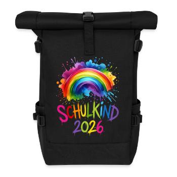 Schulkind 2026 Regenbogen - Rolltop Rucksack - Schwarz - Vorne