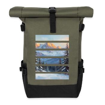Geschichteter Berghorizont - Rolltop Rucksack - Olive/Schwarz - Vorne