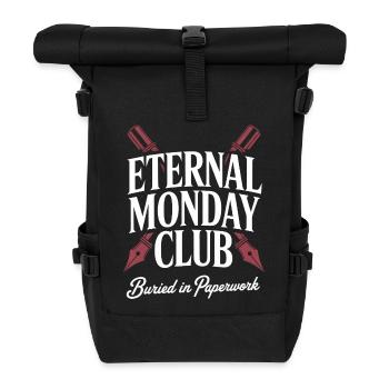 Ewiger Montag Club: Papierkram - Rolltop Rucksack - Schwarz - Vorne