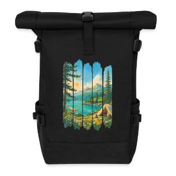 Naturzeichen: See und Berge - Rolltop Rucksack - Schwarz - Vorne