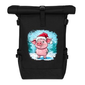 Weihnachtsmann Schweinchen - Rolltop Rucksack - Schwarz - Vorne