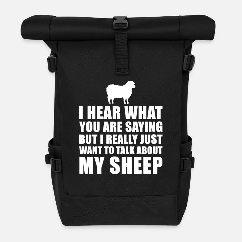 Funny Sheep Gift Idea - Roll Top Backpack - black