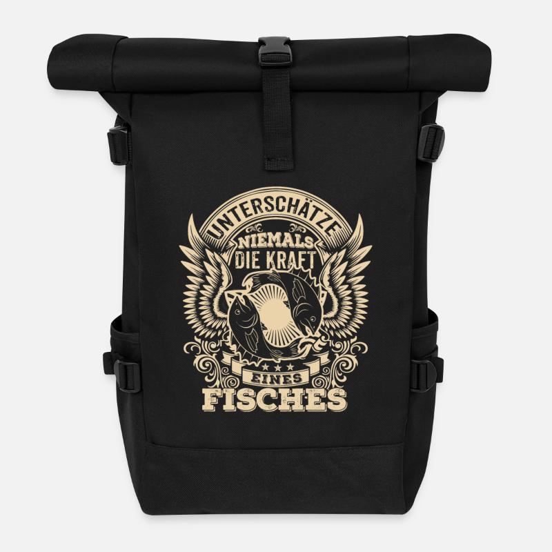Fisch - Sternzeichen - Unterschätze niemals - Rolltop Rucksack - Schwarz