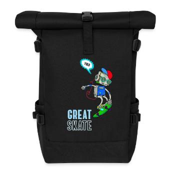 Skater robot skateboard halfpipe Yolo cool stree - Roll Top Backpack - black - Front