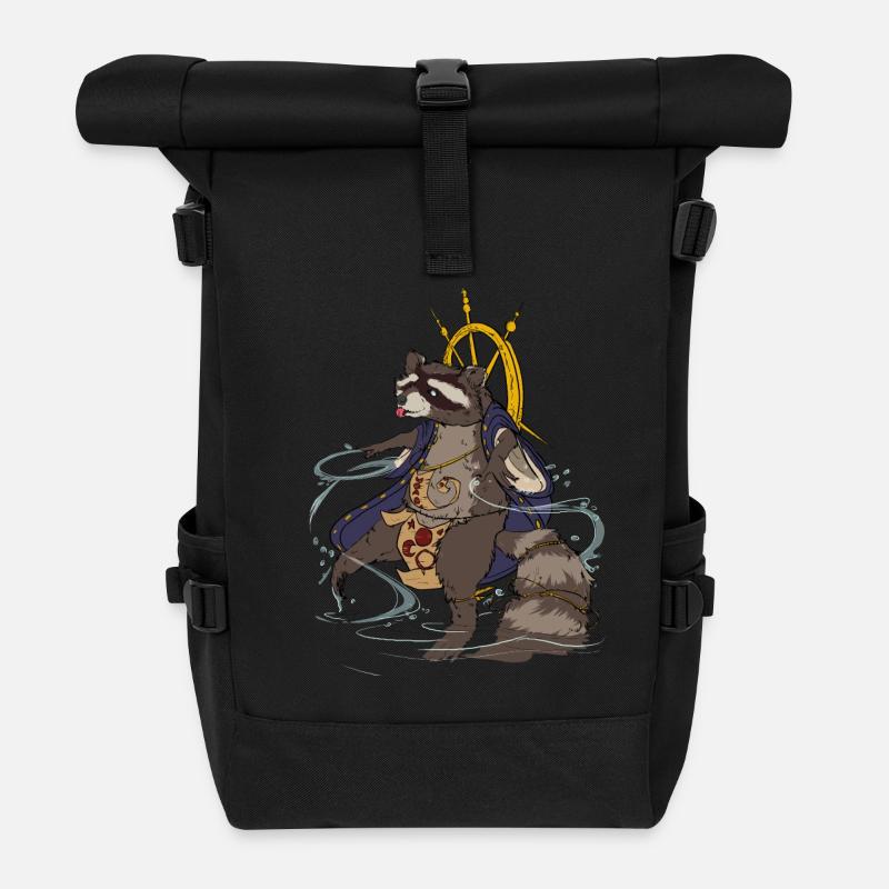 Waschbär Zauberer - Rolltop Rucksack - Schwarz