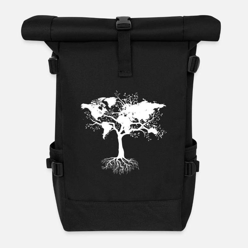 Baum mit Weltkarte - Rolltop Rucksack - Schwarz