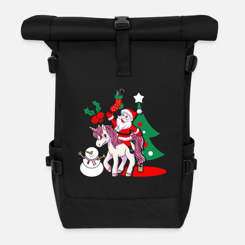 Santa Einhorn Weihnachtsmann Weihnachten Geschenk - Rolltop Rucksack - Schwarz