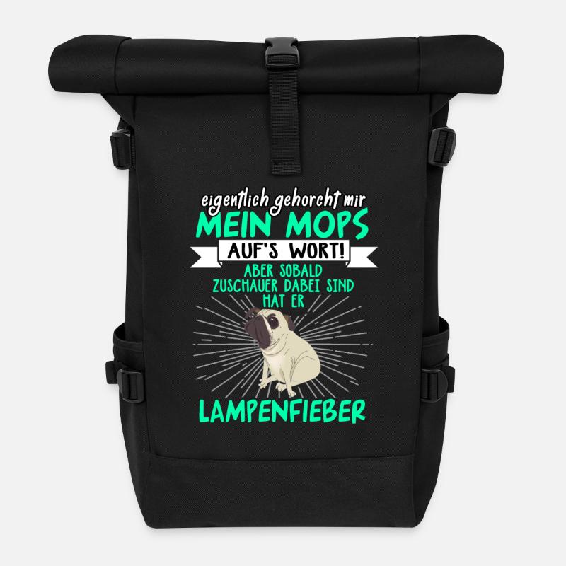 Mops Lampenfieber Pug - Rolltop Rucksack - Schwarz
