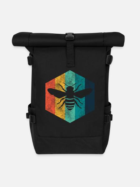Biene Retro Imker - Rolltop Rucksack - Schwarz