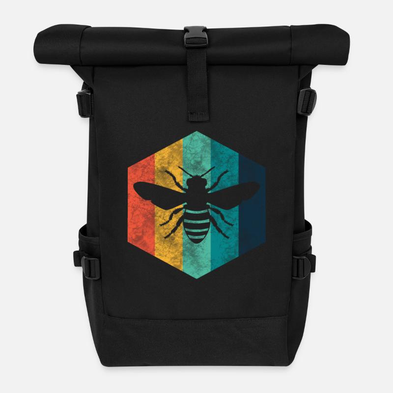 Biene Retro Imker - Rolltop Rucksack - Schwarz