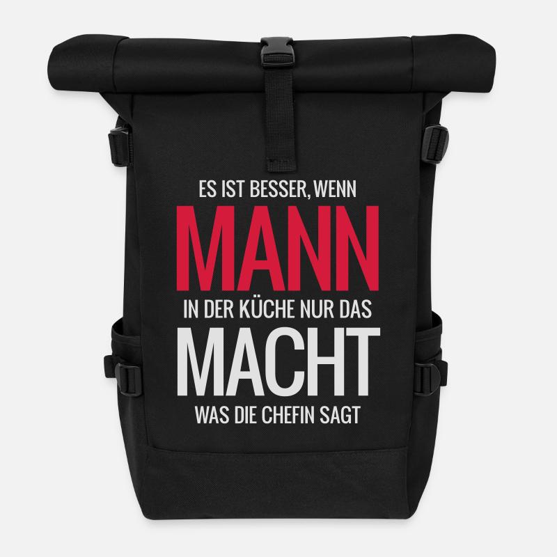 Mann in der Küche weiss - Rolltop Rucksack - Schwarz