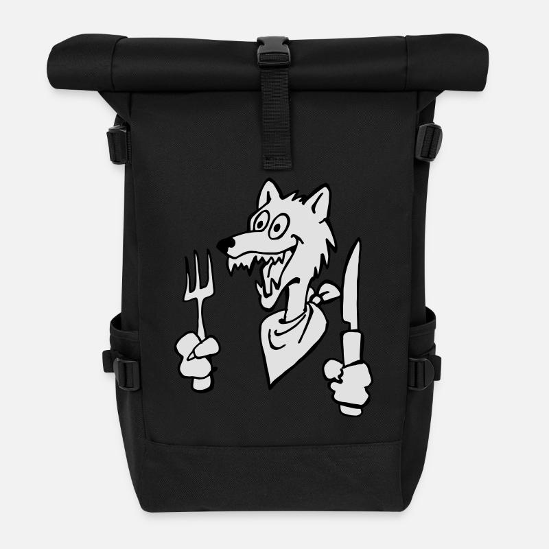 Hungriger Wolf - Rolltop Rucksack - Schwarz
