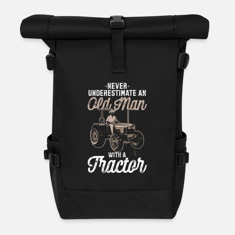 Never underestimate an old man with a tractor - Roll Top Backpack - black