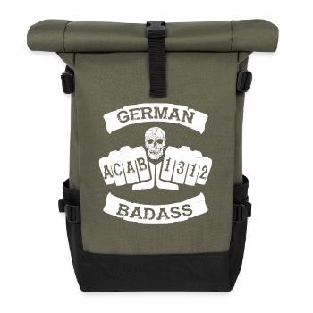 german badass deutschland fußball hooligan tattoo - Rolltop Rucksack - Olive/Schwarz - Vorne