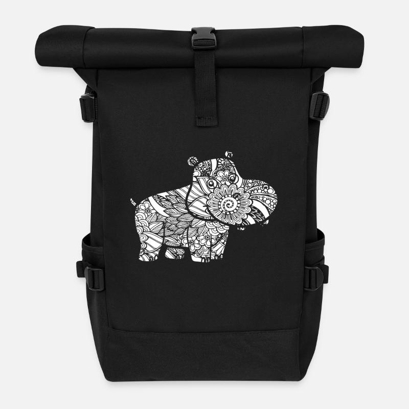 Hippo Hippo Blumenmuster - Rolltop Rucksack - Schwarz