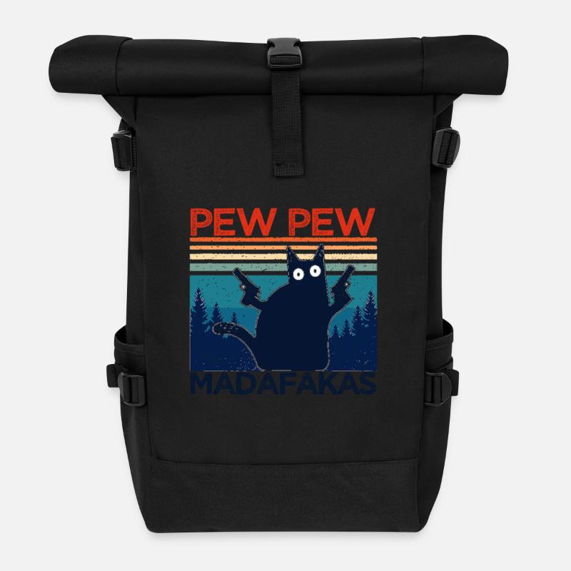 pew pew funny cat lustige katze geschenkidee - Rolltop Rucksack - Schwarz