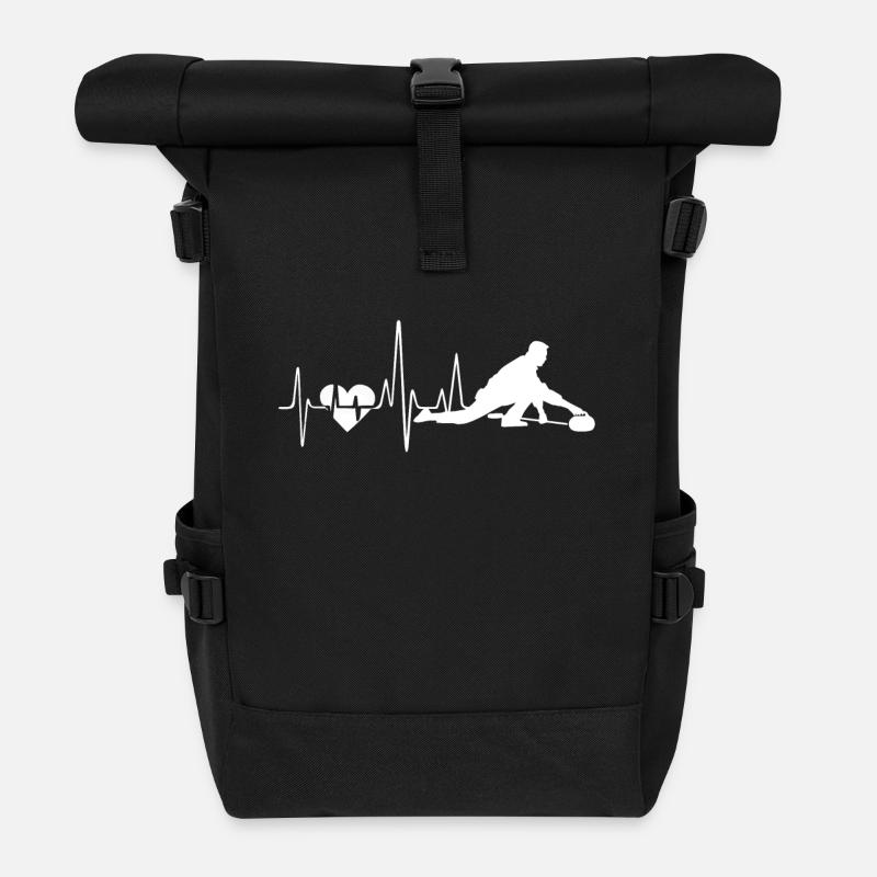 Curling Curling Heartbeat - Roll Top Backpack - black