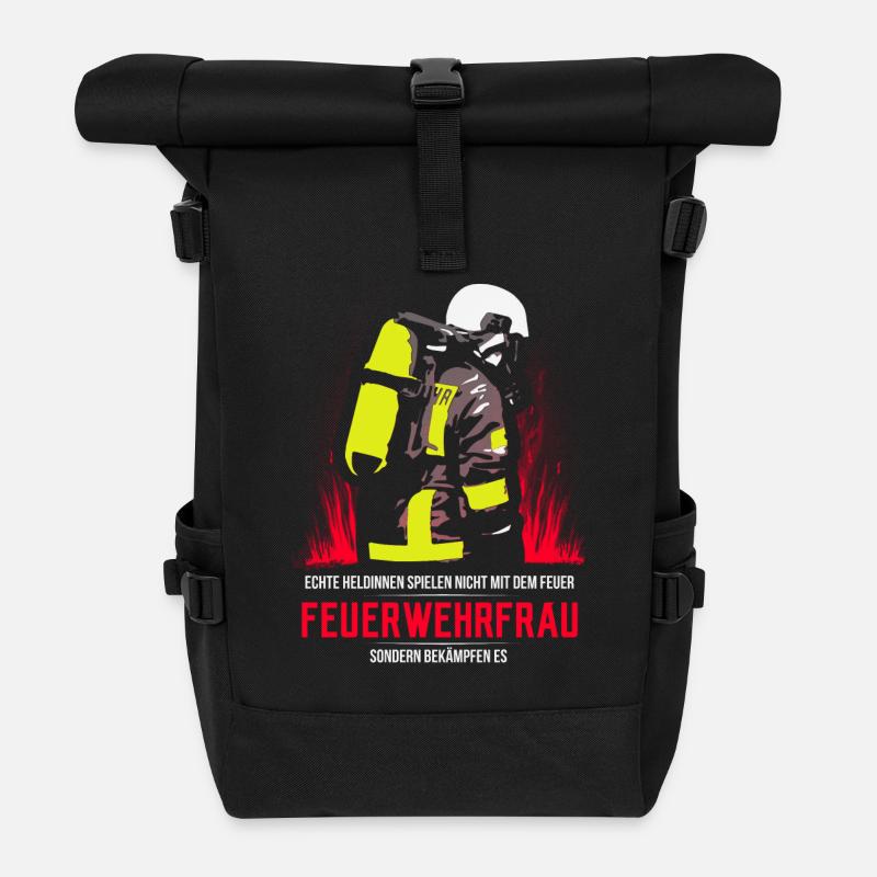 Echte Heldinnen sind Feuerwehrfrauen - Rolltop Rucksack - Schwarz