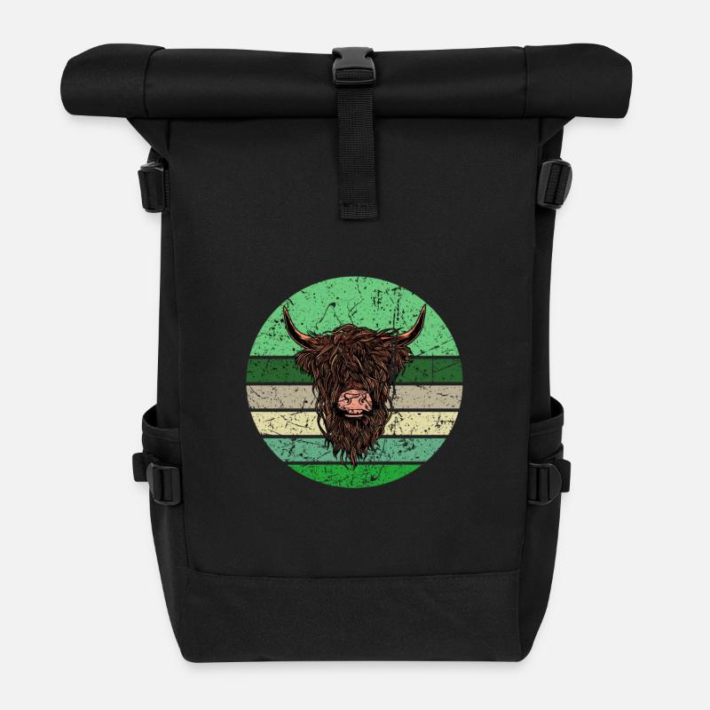 Schottisches Hochlandrind - Rolltop Rucksack - Schwarz