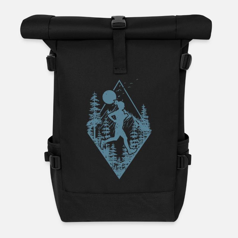 Traillauf im Wald - Rolltop Rucksack - Schwarz