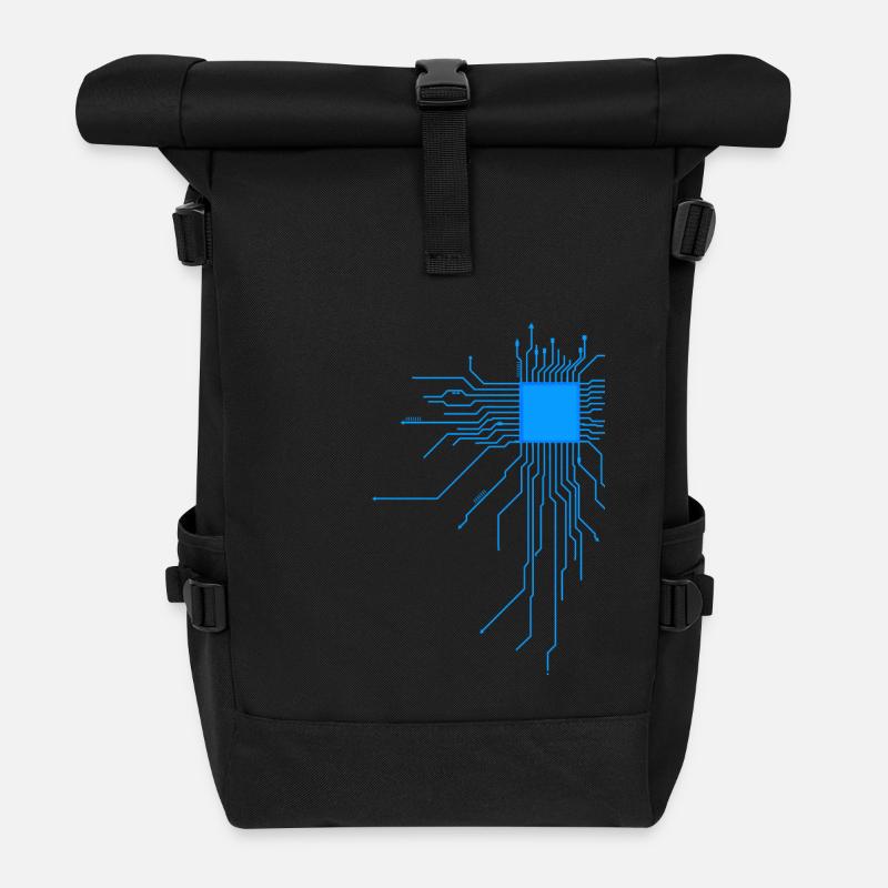 board blue computer pc admin core cpu nerd code - Roll Top Backpack - black