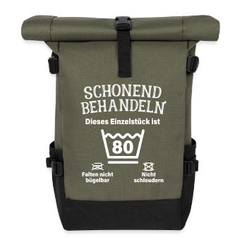 Schonend Behandeln 80. Geburtstag Einzelstück 80 - Rolltop Rucksack - Olive/Schwarz - Vorne
