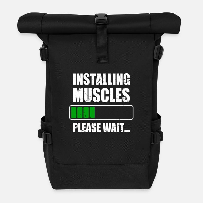Installing Muscles Muskeln Installiert Gym Workout - Rolltop Rucksack - Schwarz