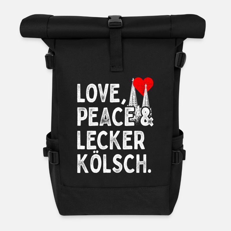Love Peace Lecker Kölsch Köln Karneval Kölner Dom - Rolltop Rucksack - Schwarz