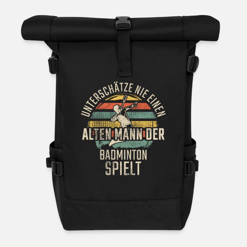 Badminton Alter Mann Badminton spielt - Rolltop Rucksack - Schwarz