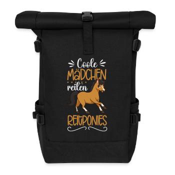 Coole Mädchen reiten Deutsches Reitpony - Rolltop Rucksack - Schwarz - Vorne