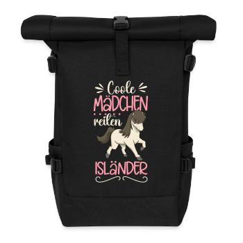 Coole Mädchen reiten Isländer - Rolltop Rucksack - Schwarz - Vorne