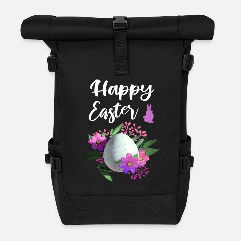 Frohe Ostern Blumen Osterei - Rolltop Rucksack - Schwarz