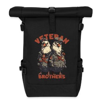 Cartoon Huhn: Rooster, Soldat, Veteran, Brüder - Rolltop Rucksack - Schwarz - Vorne