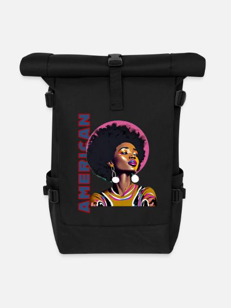 Mujer negra con letras estadounidenses - Mochila enrollable - negro