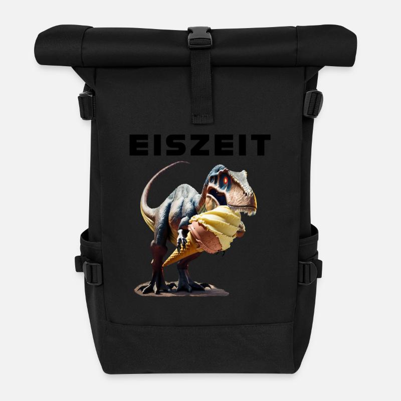 Eiszeit mit Dinosaurier - Rolltop Rucksack - Schwarz