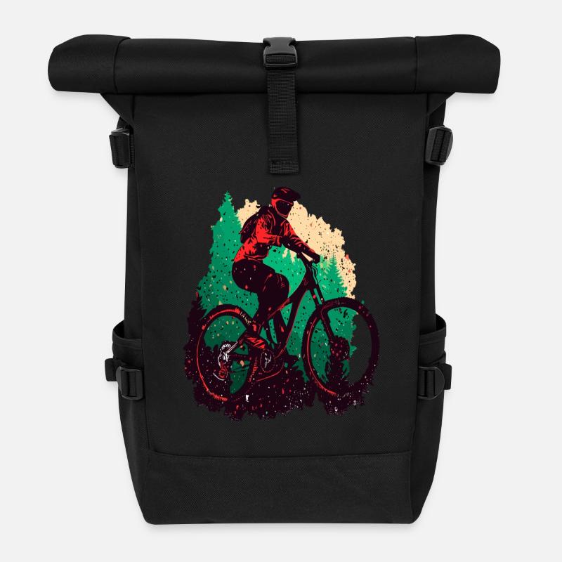 Vintage Mountainbiker MTB Radfahrer - Rolltop Rucksack - Schwarz