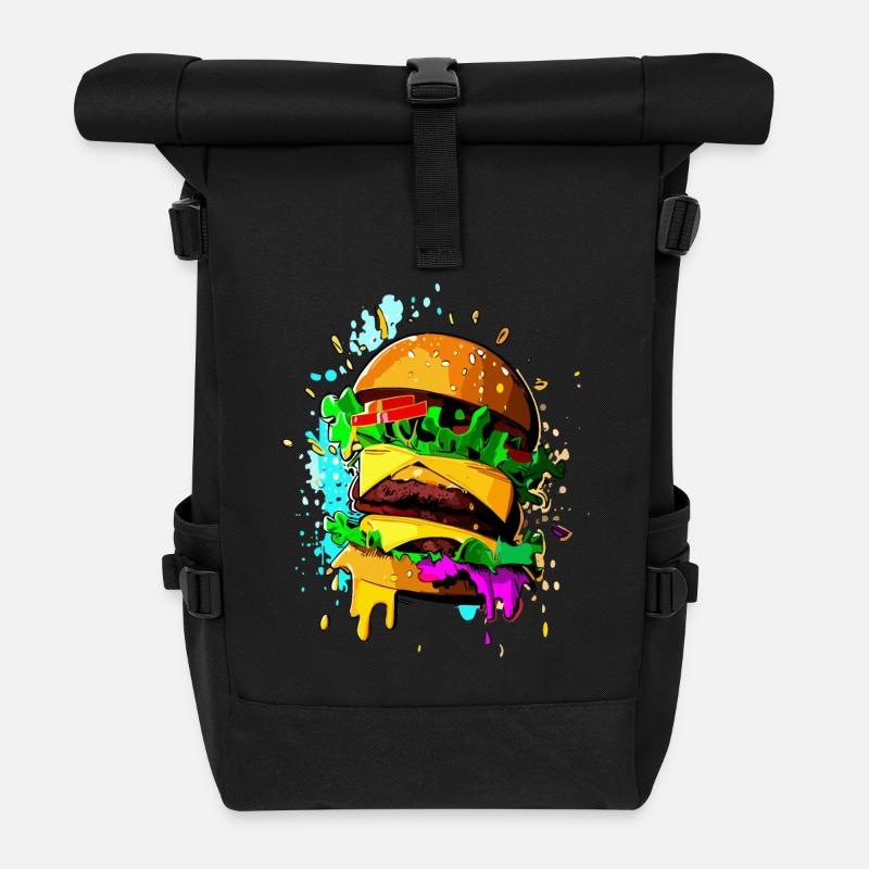 Graffiti Burger Farbenfroher Cheeseburger - Rolltop Rucksack - Schwarz