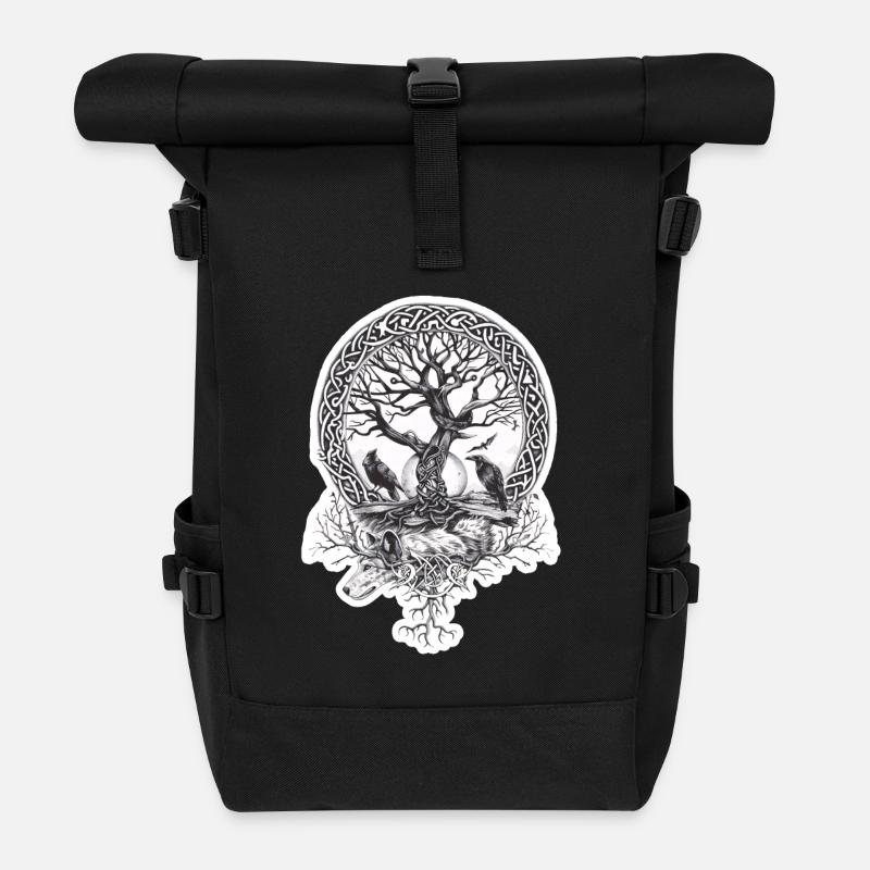 Detailreicher keltischer Lebensbaum mit Raben - Rolltop Rucksack - Schwarz