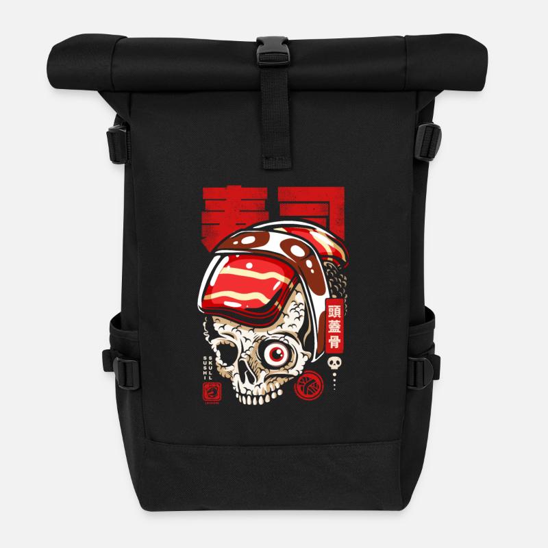 Japan skull sushi japan - Roll Top Backpack - black