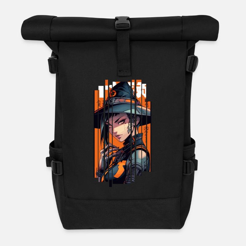 Orange Geometric Witch - Roll Top Backpack - black