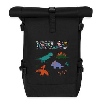 NIKLAS - Schöner Jungen Name mit Dinosaurier - Rolltop Rucksack - Schwarz - Vorne