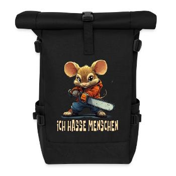 Lustige Maus mit Kettensäge und Spruch, Ich hasse - Rolltop Rucksack - Schwarz - Vorne