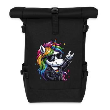 Rocker Einhorn Heavy Metal Unicorn - Roll Top Backpack - black - Front