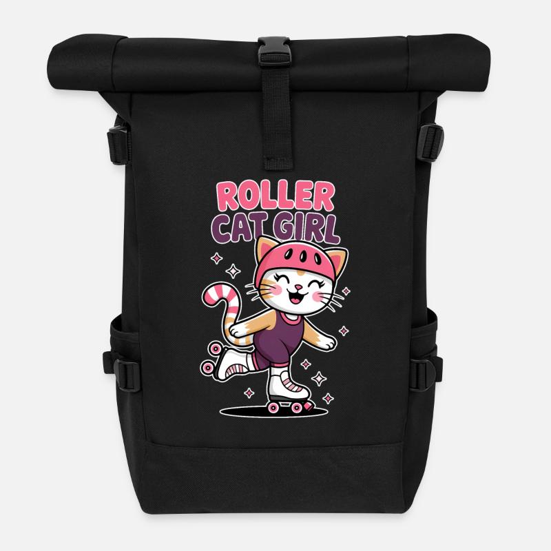 Roller Cat Girl Skaten Mädchen Rollschuhe Geschenk - Rolltop Rucksack - Schwarz