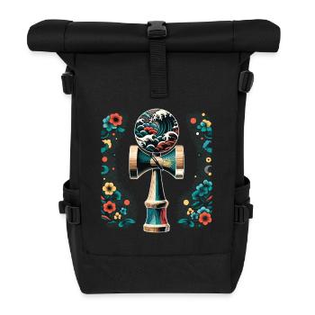 Kendama Japonais Floral Grande Vague - Sac à dos roll top - noir - Devant