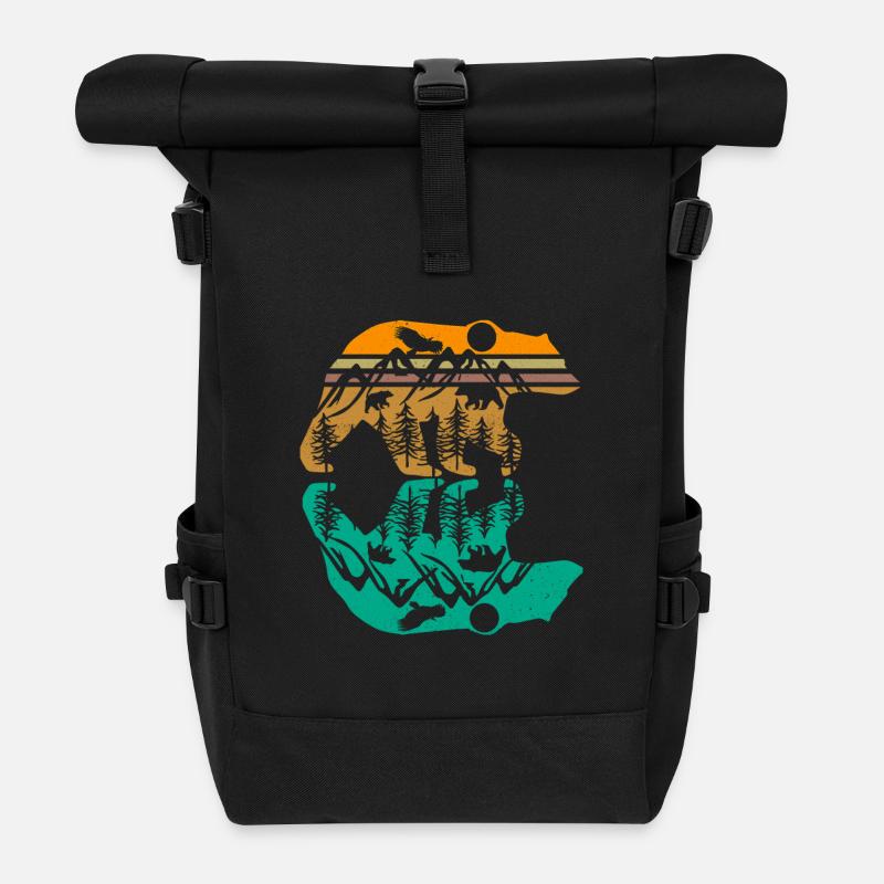 Mountains And Outdoor Lovers - Roll Top Backpack - black