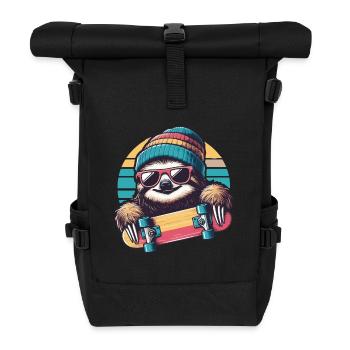 Skater Faultier mit Beanie und Sonnenbrille - Rolltop Rucksack - Schwarz - Vorne