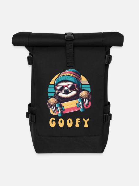 GOOFY Skater Faultier - lustiges Skater Outfit - Rolltop Rucksack - Schwarz