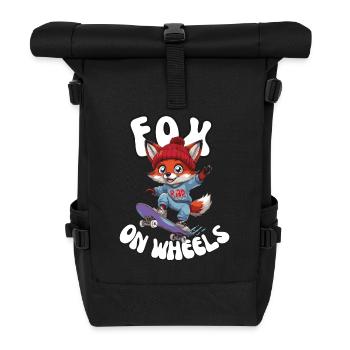 Fox on Wheels - Skater Streetwear Style Skateboard - Rolltop Rucksack - Schwarz - Vorne