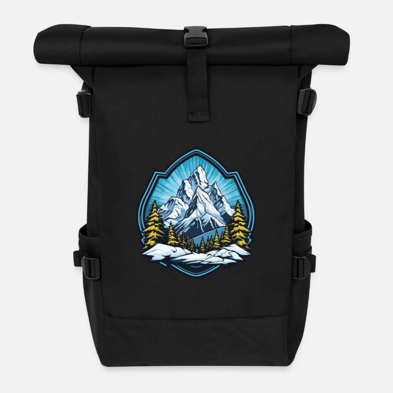 Berge Mountains Landschaft - Rolltop Rucksack - Schwarz